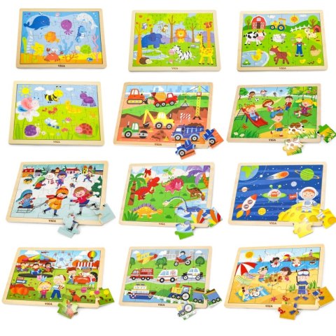 Viga Toys Viga Zestaw Puzzle drewniane 12 układanek po 24 el. na stojaku Viga Toys Viga Zestaw Puzzle drewniane 12 układanek po 24 el. na stojaku