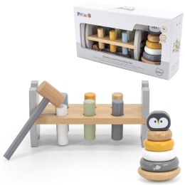 Viga Toys VIGA PolarB Zestaw Drewniana Piramidka + Przebijanka z Młoteczkiem Pingwinek Montessori