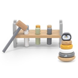 Viga Toys VIGA PolarB Zestaw Drewniana Piramidka + Przebijanka z Młoteczkiem Pingwinek Montessori