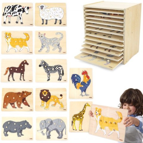Viga Toys VIGA Zestaw Puzzle Drewniane 12 Układanek Zwierzątka Montessori + Stojak Viga Toys VIGA Zestaw Puzzle Drewniane 12 Układanek Zwierzątka Montessori + Stojak