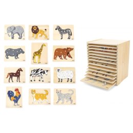 Viga Toys VIGA Zestaw Puzzle Drewniane 12 Układanek Zwierzątka Montessori + Stojak