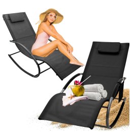 E-hurtownia Leżak Bujany OGRODOWY 175cm 150kg Nowoczesny Fotel Leżanka Czarny Zestaw x2