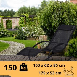 E-hurtownia Leżak Bujany OGRODOWY 175cm 150kg Nowoczesny Fotel Leżanka Czarny Zestaw x2