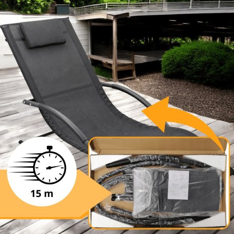 E-hurtownia Leżak Bujany OGRODOWY 175cm 150kg Nowoczesny Fotel Leżanka Czarny Zestaw x2 E-hurtownia Leżak Bujany OGRODOWY 175cm 150kg Nowoczesny Fotel Leżanka Czarny Zestaw x2