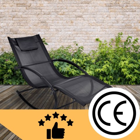 E-hurtownia Leżak Bujany OGRODOWY 175cm 150kg Nowoczesny Fotel Leżanka Czarny Zestaw x2 E-hurtownia Leżak Bujany OGRODOWY 175cm 150kg Nowoczesny Fotel Leżanka Czarny Zestaw x2