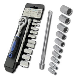 E-hurtownia Zestaw kluczy nasadowych 12w1 grzechotka 1/4 nasadki 4-13 mm przedłużka