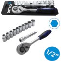 E-hurtownia Zestaw narzędzi 12w1 grzechotka 1/2 nasadki 10-24 mm przedłużka 125 mm