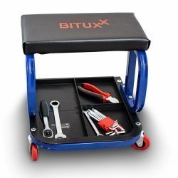 Bituxx Taboret warsztatowy bituxx z wyściełanym siedziskiem 3 półki kółka 360°