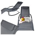 E-hurtownia Leżak ogrodowy 160x62 cm textilene stalowy odporny UV 150 kg Szary