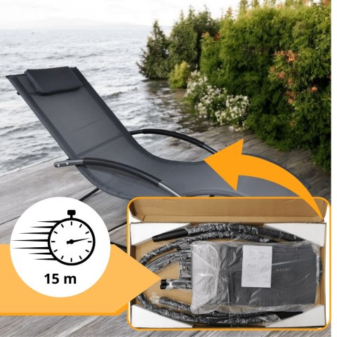 E-hurtownia Leżak ogrodowy 160x62 cm textilene stalowy odporny UV 150 kg Szary E-hurtownia Leżak ogrodowy 160x62 cm textilene stalowy odporny UV 150 kg Szary