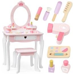 Viga Toys VIGA Duża Toaletka Drewniana Biało-Różowa z Lustrem i Krzesełkiem
