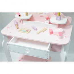 Viga Toys VIGA Duża Toaletka Drewniana Biało-Różowa z Lustrem i Krzesełkiem
