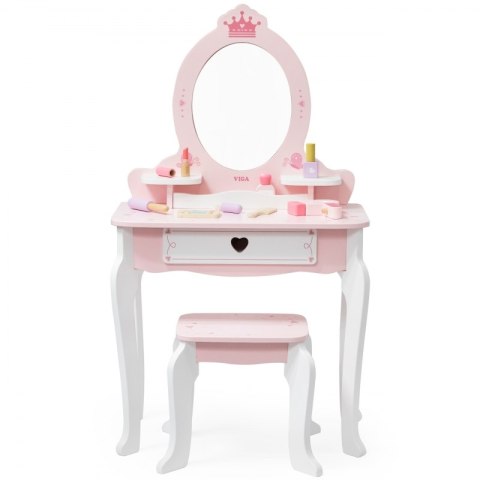 Viga Toys VIGA Duża Toaletka Drewniana Biało-Różowa z Lustrem i Krzesełkiem Viga Toys VIGA Duża Toaletka Drewniana Biało-Różowa z Lustrem i Krzesełkiem