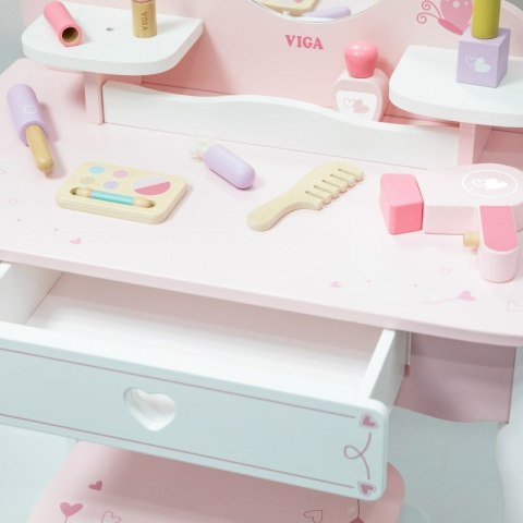 Viga Toys VIGA Duża Toaletka Drewniana Biało-Różowa z Lustrem i Krzesełkiem Viga Toys VIGA Duża Toaletka Drewniana Biało-Różowa z Lustrem i Krzesełkiem