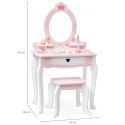 Viga Toys VIGA Duża Toaletka Drewniana Biało-Różowa z Lustrem i Krzesełkiem