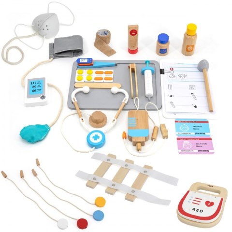 Viga Toys VIGA Duży Drewniany Ambulans Zestaw Karetka Małych Ratowników Akcesoria 25 el.