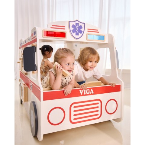 Viga Toys VIGA Duży Drewniany Ambulans Zestaw Karetka Małych Ratowników Akcesoria 25 el.