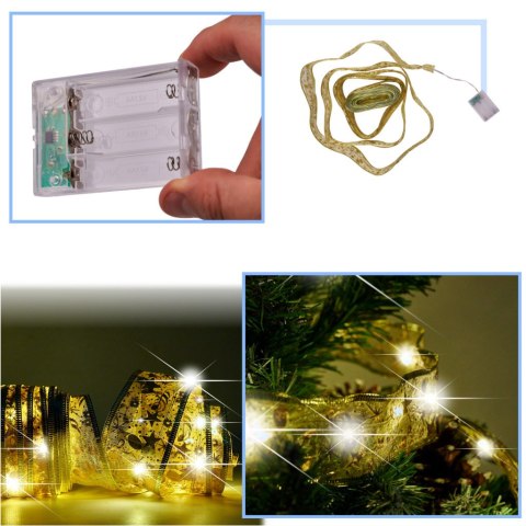 Wstążka ozdobna taśma LED 10m 100LED lampki choinkowe ozdoba świąteczna ciepły biały na baterie Kik Sp. z o. o. Sp. k. Wstążka ozdobna taśma LED 10m 100LED lampki choinkowe ozdoba świąteczna ciepły biały na baterie Kik Sp. z o. o. Sp. k.