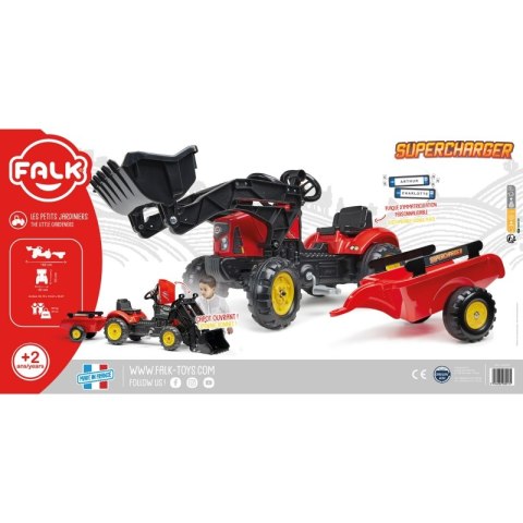 FALK FALK Traktorek Supercharger Czerwony Otwierana Maska z Przyczepką + Łyżka Od 2 Lat FALK FALK Traktorek Supercharger Czerwony Otwierana Maska z Przyczepką + Łyżka Od 2 Lat