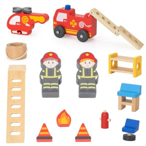 Viga Toys VIGA Drewniany Garaż Remiza Straży Pożarnej Zestaw 14 el Viga Toys VIGA Drewniany Garaż Remiza Straży Pożarnej Zestaw 14 el