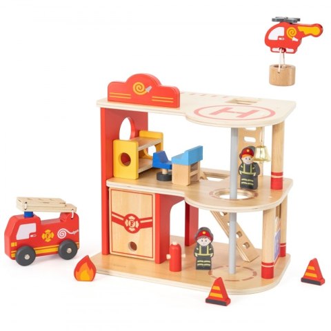 Viga Toys VIGA Drewniany Garaż Remiza Straży Pożarnej Zestaw 14 el Viga Toys VIGA Drewniany Garaż Remiza Straży Pożarnej Zestaw 14 el