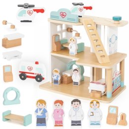 Viga Toys VIGA Drewniany Szpital Z Karetką Winda Zestaw 15 el