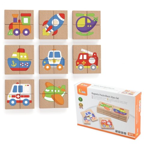 Viga Toys Viga Układanka drewniana puzzle magnetyczne - pojazdy Certyfikat FSC Viga Toys Viga Układanka drewniana puzzle magnetyczne - pojazdy Certyfikat FSC