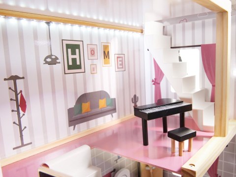 Domek dla lalek drewniany MDF mebelki 78cm czarny LED Kik Sp. z o. o. Sp. k.