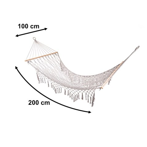 Hamak ogrodowy boho siatka frędzle leżak wiszący makrama 200cm szary Kik Sp. z o. o. Sp. k. Hamak ogrodowy boho siatka frędzle leżak wiszący makrama 200cm szary Kik Sp. z o. o. Sp. k.