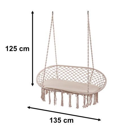 Huśtawka bocianie gniazdo podwójne dwuosobowe z frędzlami beż + poduszka 240kg Kik Sp. z o. o. Sp. k. Huśtawka bocianie gniazdo podwójne dwuosobowe z frędzlami beż + poduszka 240kg Kik Sp. z o. o. Sp. k.