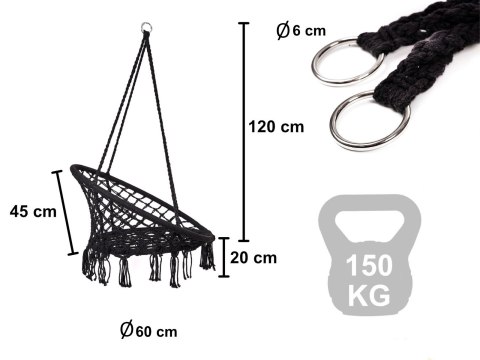 Huśtawka fotel bocianie gniazdo z oparciem czarna 80cm 150kg Kik Sp. z o. o. Sp. k. Huśtawka fotel bocianie gniazdo z oparciem czarna 80cm 150kg Kik Sp. z o. o. Sp. k.