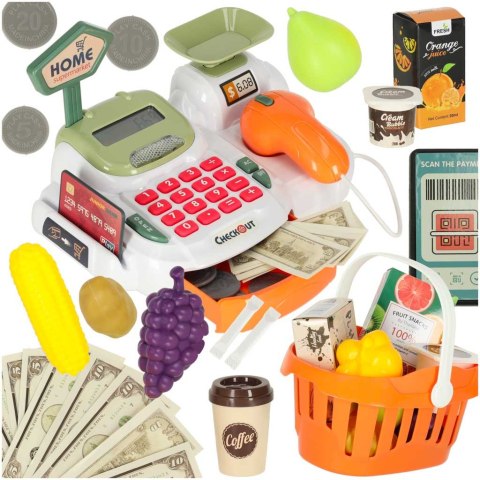 Kasa fiskalna dla dzieci supermarket sklep skaner kalkulator koszyk z akcesoriami 36 el. Kik Sp. z o. o. Sp. k. Kasa fiskalna dla dzieci supermarket sklep skaner kalkulator koszyk z akcesoriami 36 el. Kik Sp. z o. o. Sp. k.