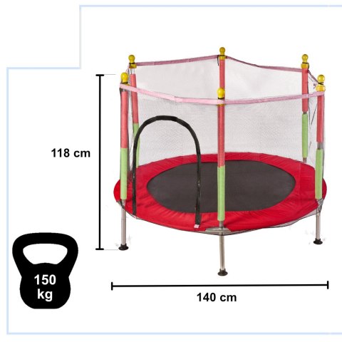 Trampolina do domu ogrodu dla dzieci siatka 140cm 55inch czerwona Kik Sp. z o. o. Sp. k.