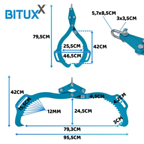 Bituxx Chwytak do drewna reczny szczypce lesne udzwig 1000kg szerokosc 620mm Bituxx Chwytak do drewna reczny szczypce lesne udzwig 1000kg szerokosc 620mm
