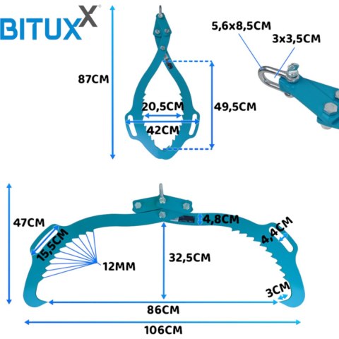 Bituxx Szczypce do Transportu Kłód Drewna Udźwig 1500 kg Szerokie Szczęki 760mm Bituxx Szczypce do Transportu Kłód Drewna Udźwig 1500 kg Szerokie Szczęki 760mm