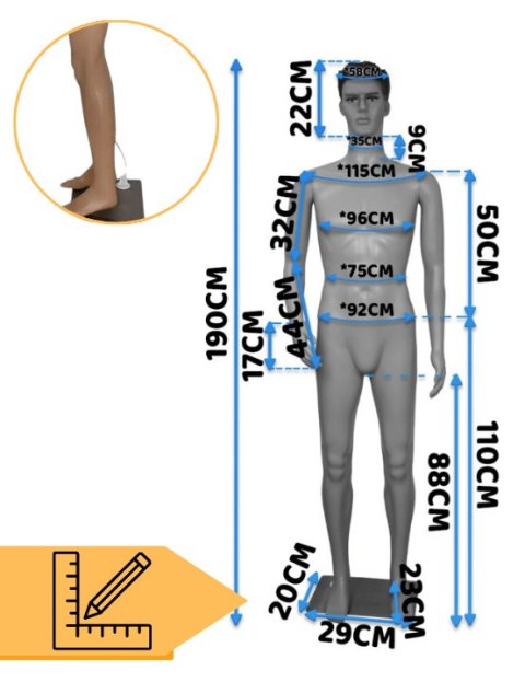 E-hurtownia Manekin męski 190 cm pełnopostaciowy realistyczny lekki demontowalny E-hurtownia Manekin męski 190 cm pełnopostaciowy realistyczny lekki demontowalny