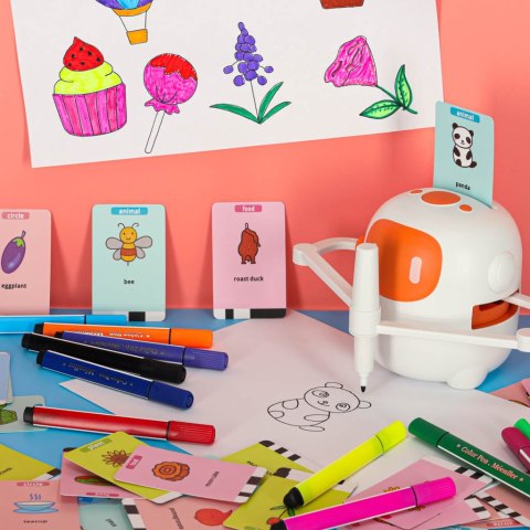 Robot edukacyjny interaktywny nauka rysowania pisania zestaw fiszki mazaki pomarańczowy Kik Sp. z o. o. Sp. k.