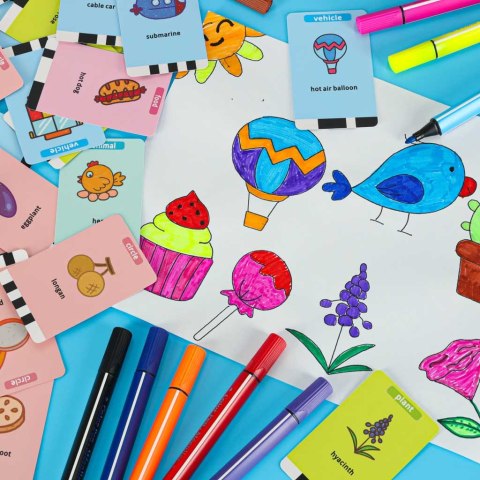 Robot edukacyjny interaktywny nauka rysowania pisania zestaw fiszki mazaki pomarańczowy Kik Sp. z o. o. Sp. k.