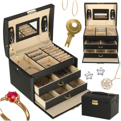 Szkatułka kuferek na biżuterię z szufladami czarna Kik Sp. z o. o. Sp. k.