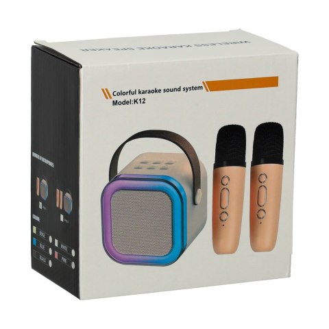 Zestaw do karaoke 2 mikrofony + głośnik przenośny BLUETOOTH USB LED beżowy Kik Sp. z o. o. Sp. k.
