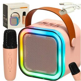 Zestaw do karaoke mikrofon + głośnik przenośny BLUETOOTH USB LED różowy Kik Sp. z o. o. Sp. k.