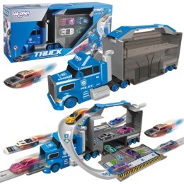 Woopie WOOPIE Ciężarówka Policyjna 4w1 Transporter Garaż Tor Samochodowy Wyrzutnia