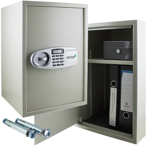 Bituxx Sejf elektroniczny jasnoszary podwójny zamek regulowana półka Bituxx Sejf elektroniczny jasnoszary podwójny zamek regulowana półka