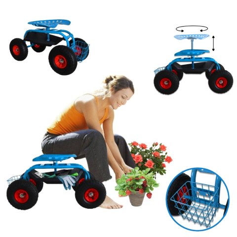 Bituxx Wózek ogrodowy do transportu z obrotowym siedzeniem pełna regulacja