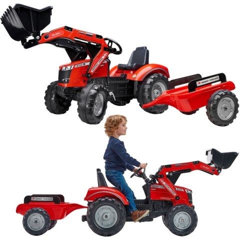 FALK FALK Traktor Massey Ferguson Czerwony na Pedały z Przyczepką od 3 Lat