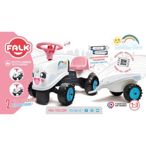 FALK FALK Traktorek Rainbow Biały z Przyczepką od 1 roku