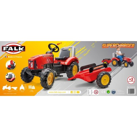 FALK FALK Traktorek Red Supercharger na Pedały z Przyczepką Otwierany od 3 Lat