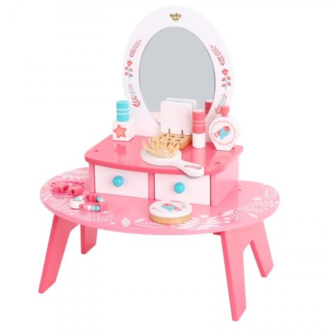 Tooky Toy TOOKY TOY Różowa Toaletka Drewniana Do Makijażu z Lustrem Tooky Toy TOOKY TOY Różowa Toaletka Drewniana Do Makijażu z Lustrem