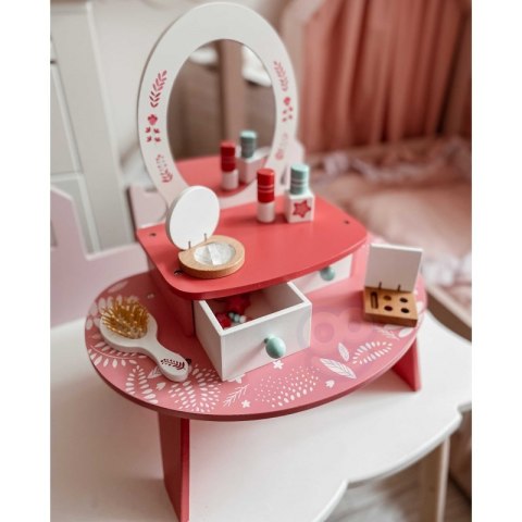 Tooky Toy TOOKY TOY Różowa Toaletka Drewniana Do Makijażu z Lustrem Tooky Toy TOOKY TOY Różowa Toaletka Drewniana Do Makijażu z Lustrem