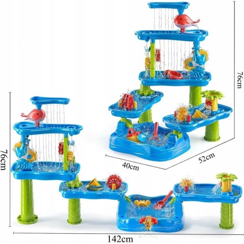 Woopie WOOPIE Ogromny Aquapark Stolik Wodny 6w1 Piaskownica Wodospad Tor Wodny 6-poziomowy Modułowy